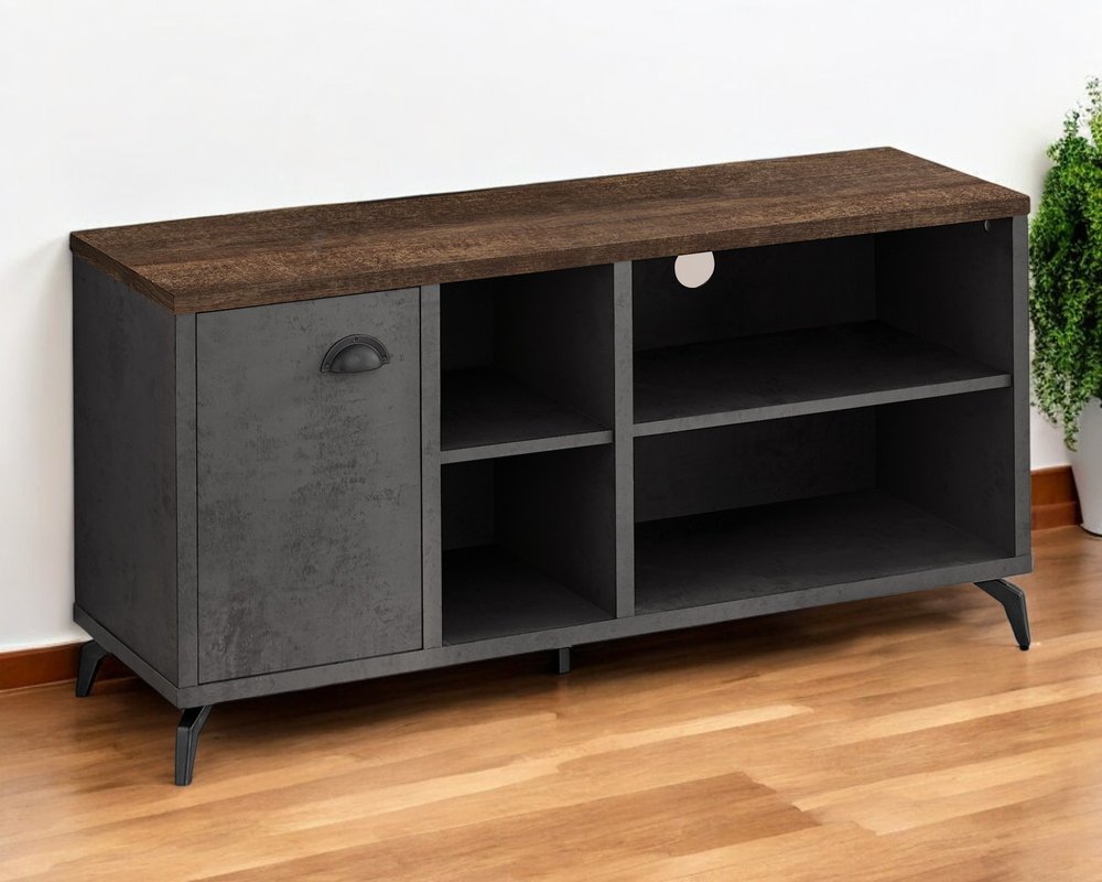 47" Brown And Gray Distressed Reclaimed Wood Enclosed and Open Storage TV Stand
