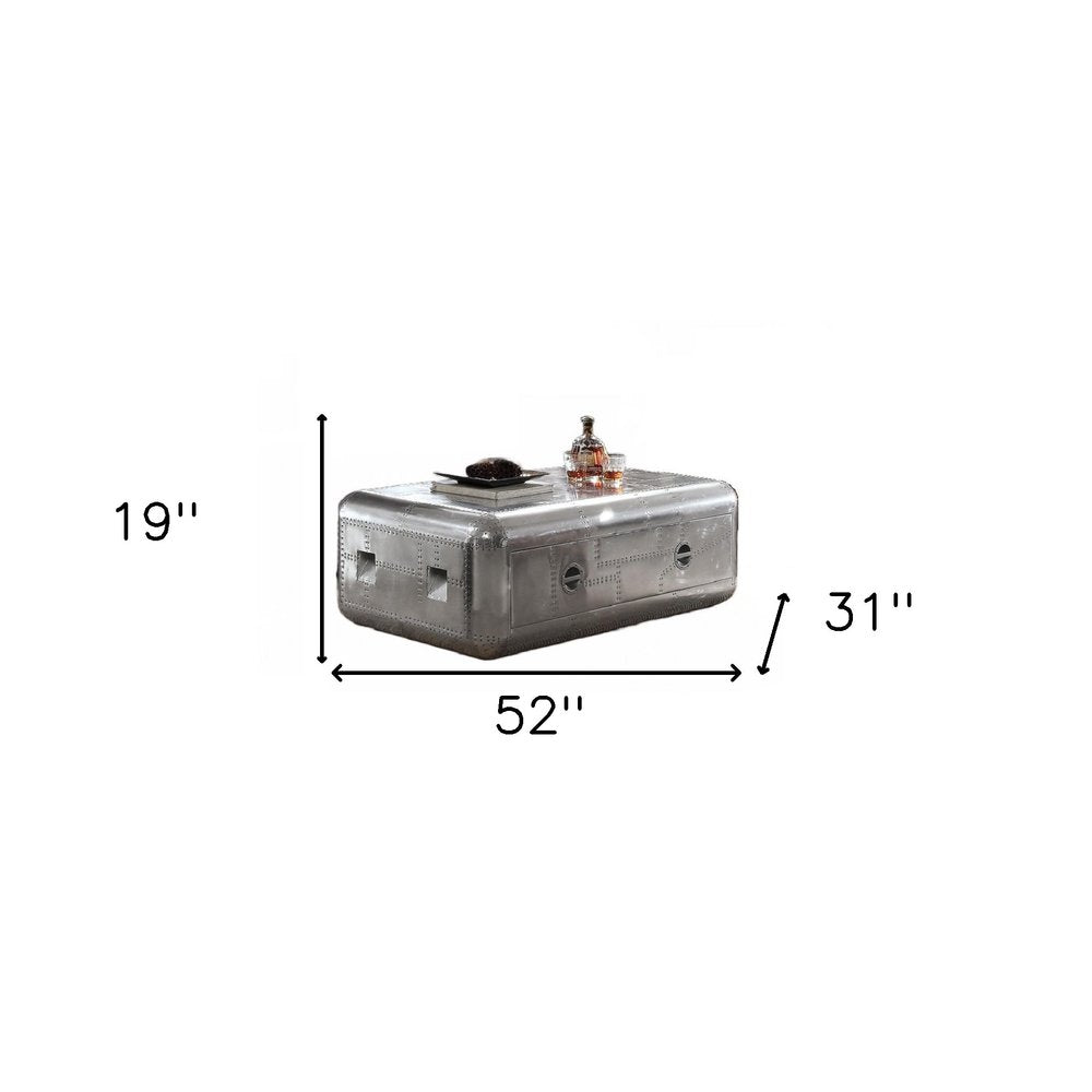 52" Silver Aluminum Solid Coffee Table With Drawer