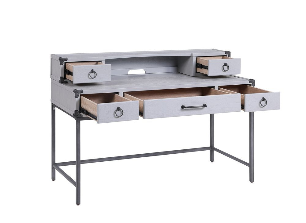 Escritorio de madera gris de 54" con cinco cajones