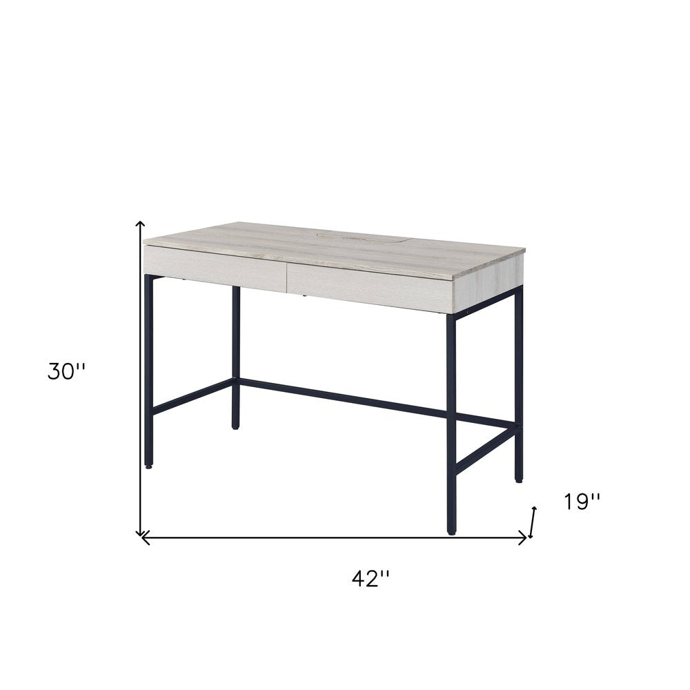 42" Natural and Black Writing Desk With Two Drawers
