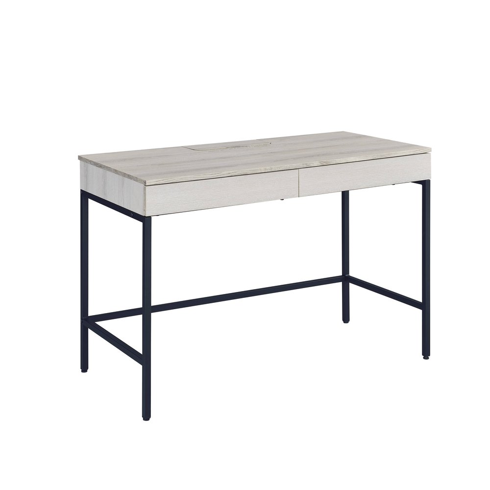 42" Natural and Black Writing Desk With Two Drawers