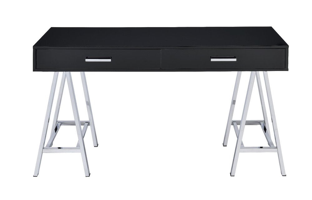 Escritorio negro y plateado de 54" con dos cajones