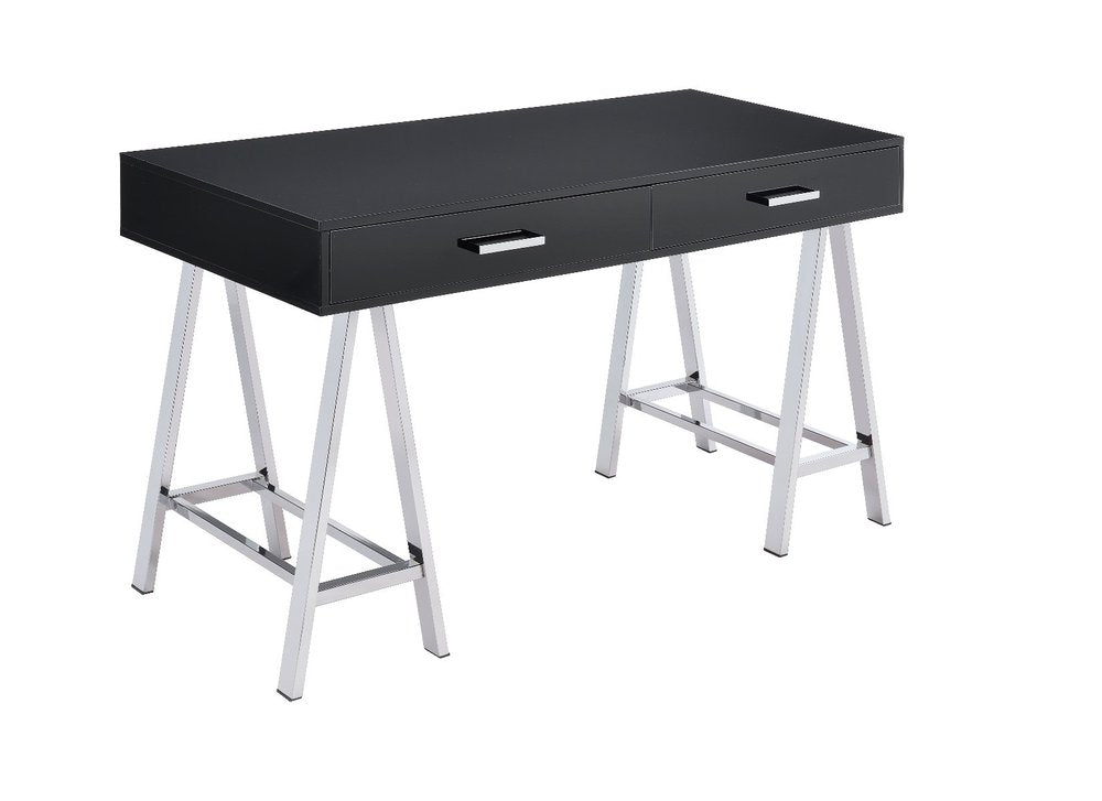 Escritorio negro y plateado de 54" con dos cajones