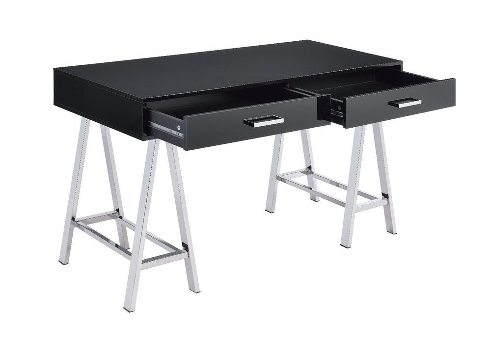 Escritorio negro y plateado de 54" con dos cajones
