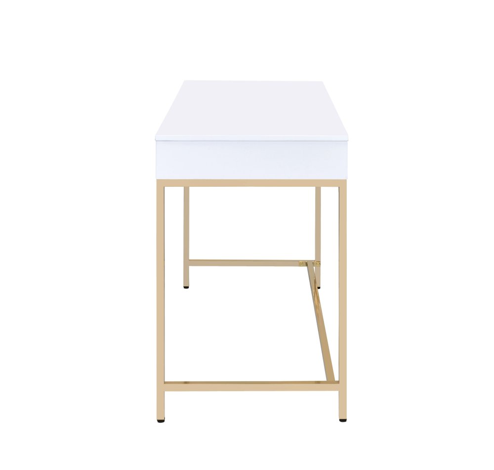 47" White And Gold Wood and Steel Vanity Table With Two Drawers
