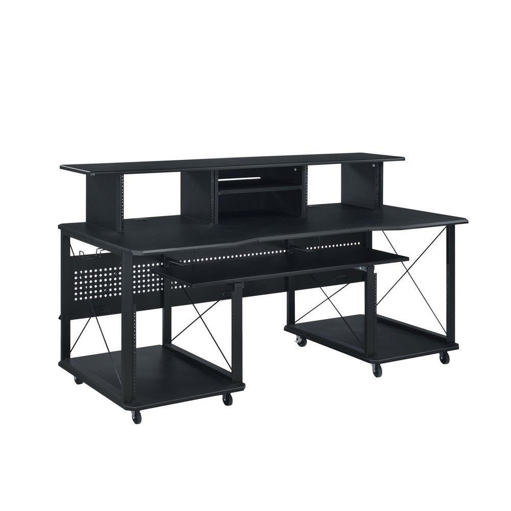 Escritorio para computadora con ruedas de madera y metal negro de 72"