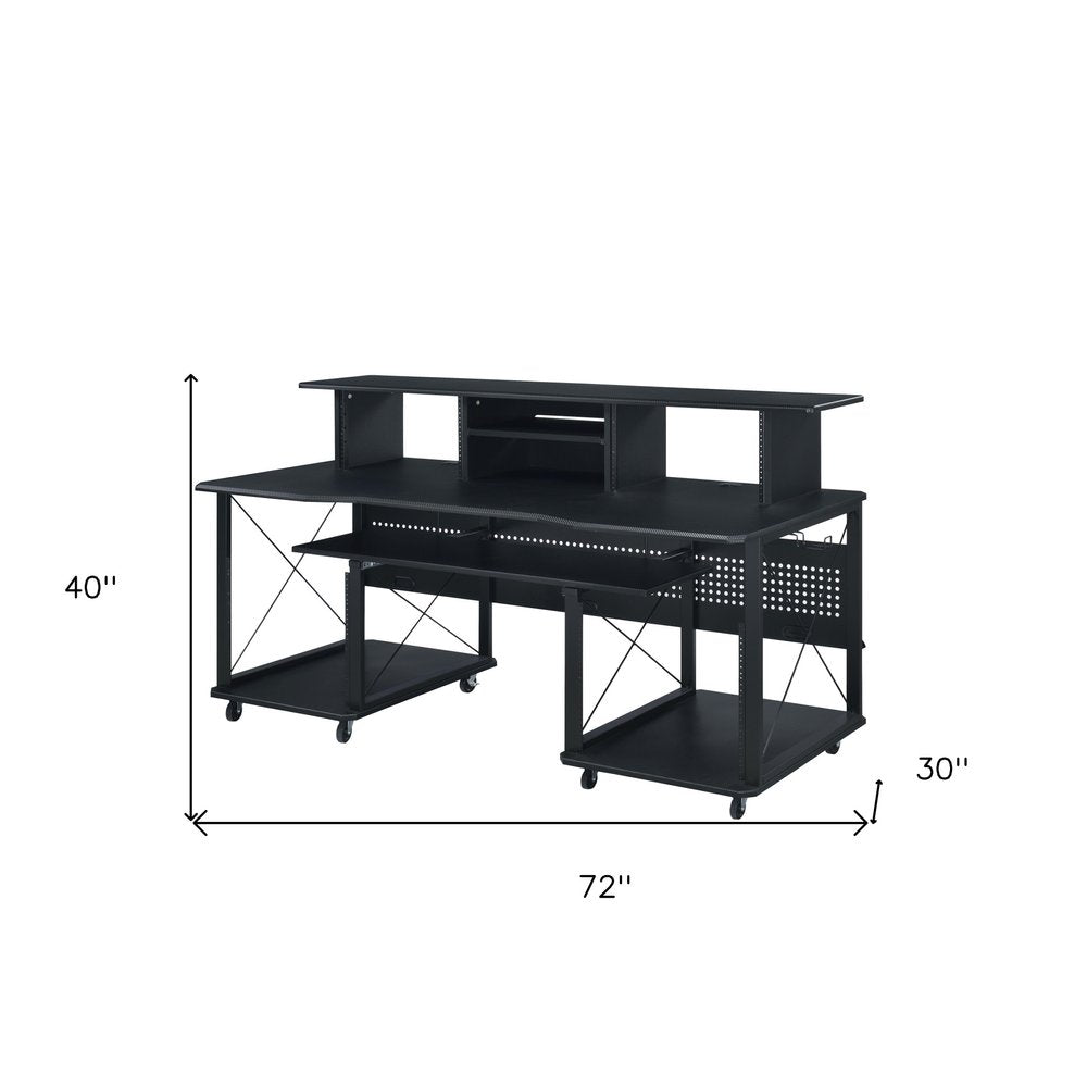Escritorio para computadora con ruedas de madera y metal negro de 72"