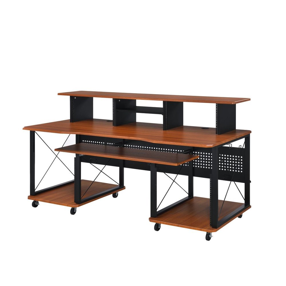 Escritorio para computadora con ruedas de madera y metal marrón y negro de 72"