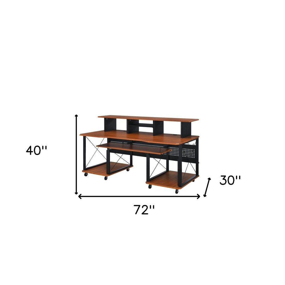 Escritorio para computadora con ruedas de madera y metal marrón y negro de 72"
