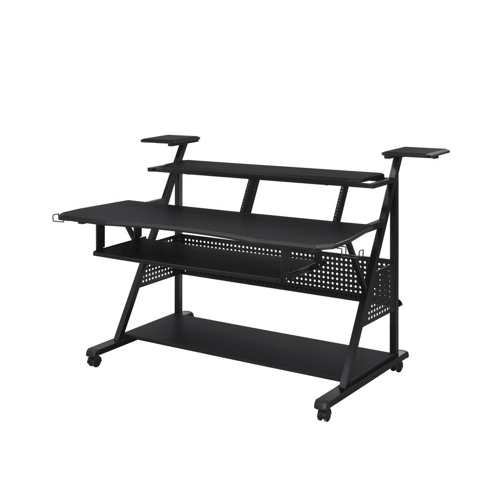 Escritorio para computadora con ruedas de 67" de madera y metal negro