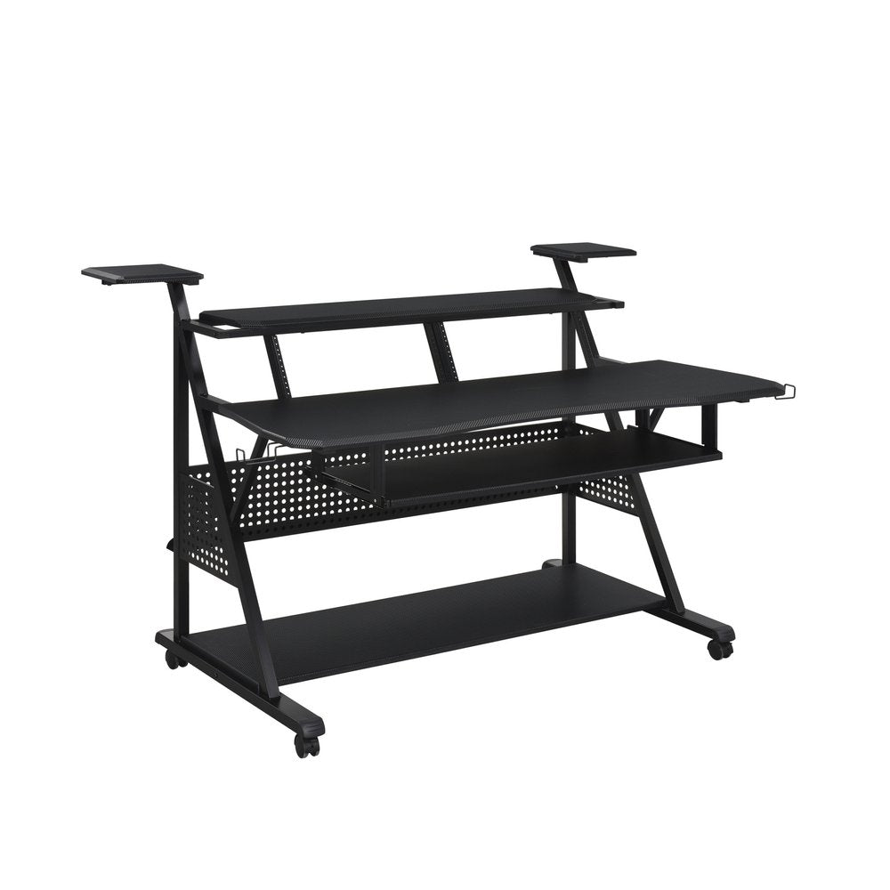 Escritorio para computadora con ruedas de 67" de madera y metal negro
