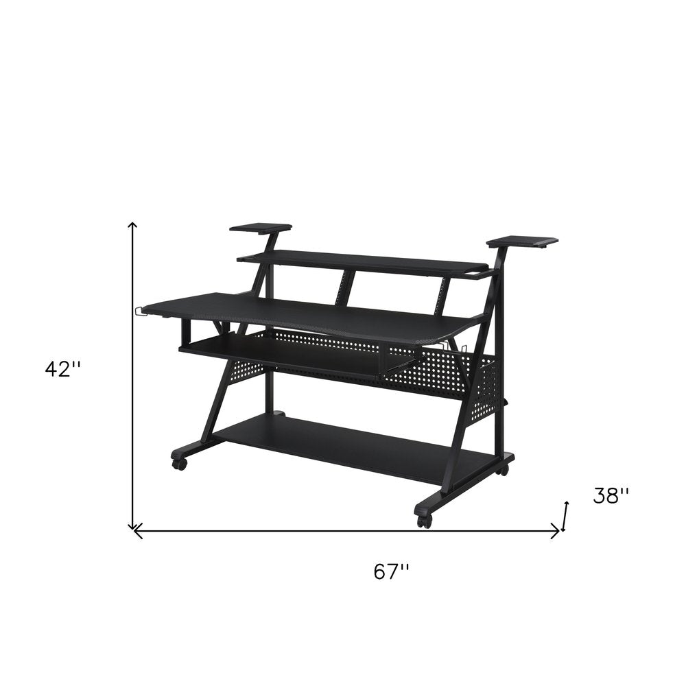 Escritorio para computadora con ruedas de 67" de madera y metal negro