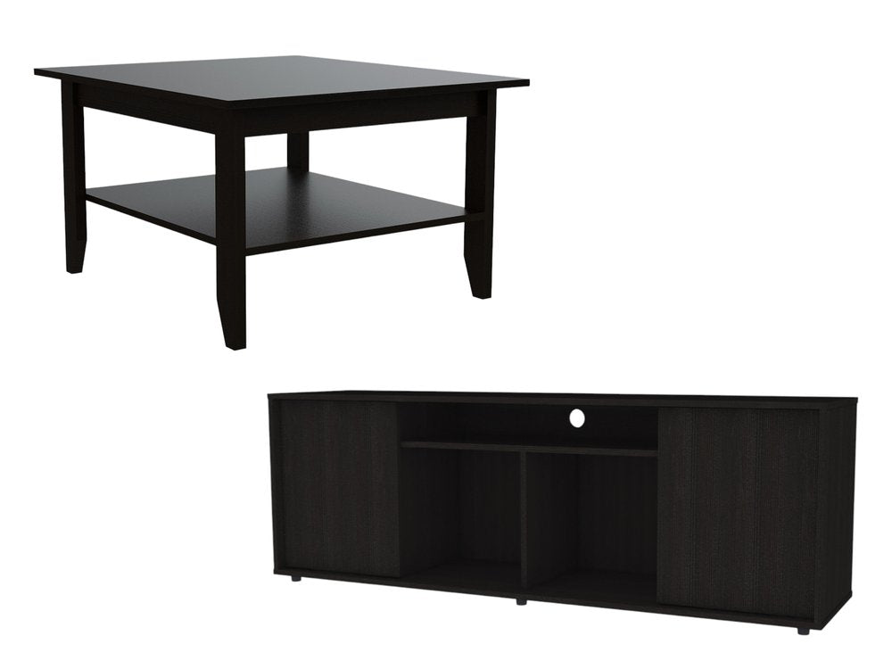 Mueble para TV y mesa de centro de 59" con estantería abierta en color negro