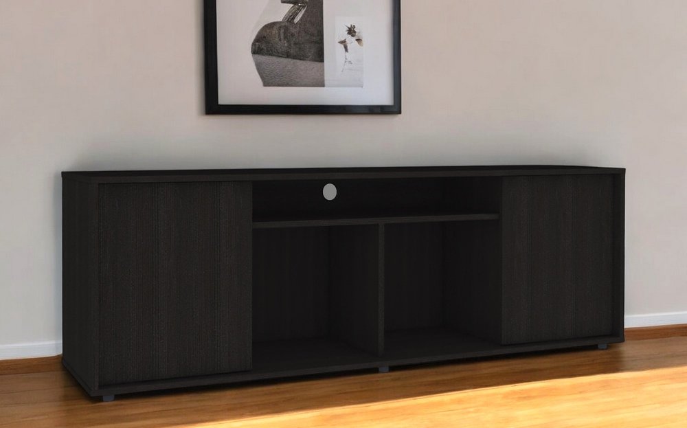Mueble para TV y mesa de centro de 59" con estantería abierta en color negro