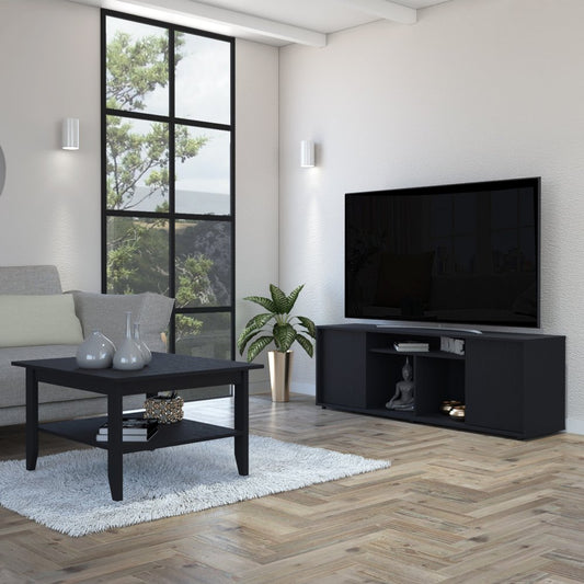 Mueble para TV y mesa de centro de 59" con estantería abierta en color negro