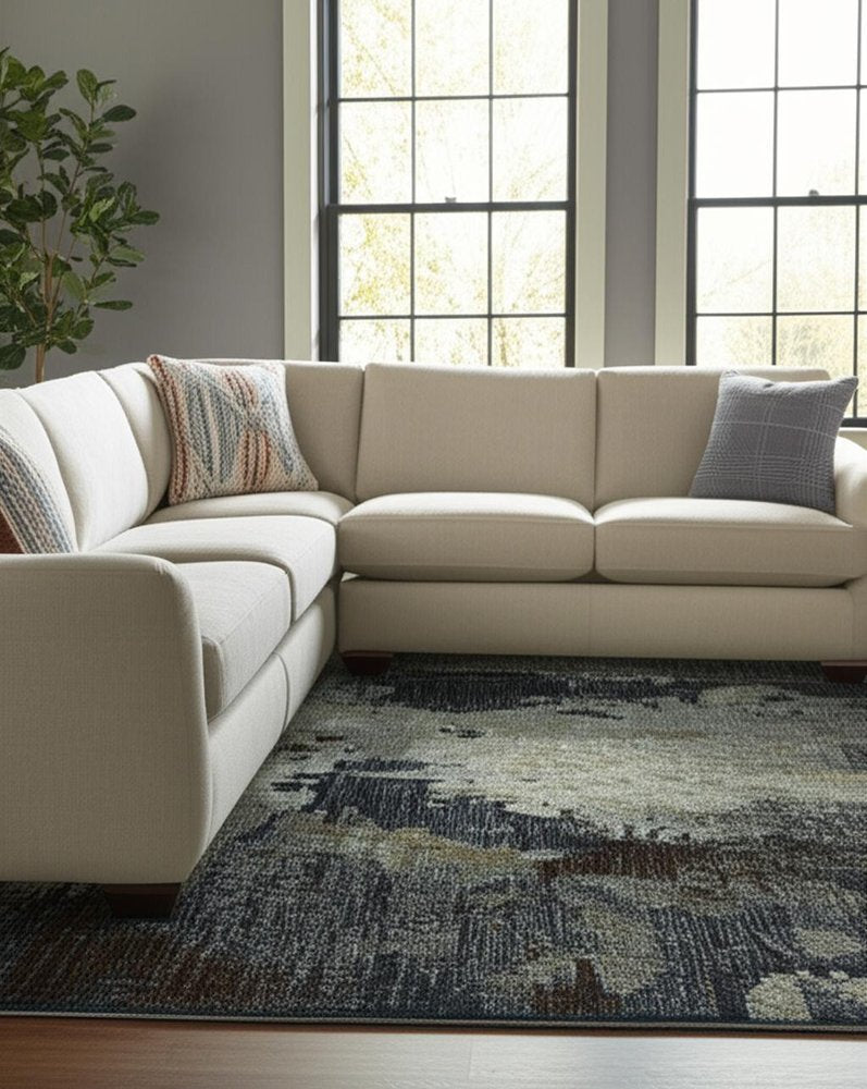 9' X 12' Navy Blue Abstract Power Loom Area Rug