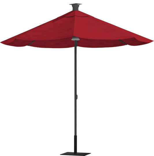 Sombrilla octogonal iluminada para patio Sunbrella roja de 2,7 m con USB y energía solar