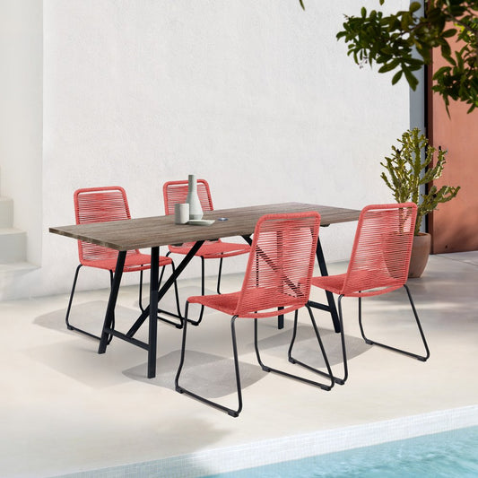 Juego de comedor de cinco piezas de madera maciza marrón y negra con cuatro sillas