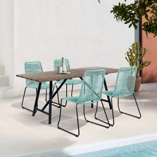 Juego de comedor de cinco piezas de madera maciza marrón y negra con cuatro sillas