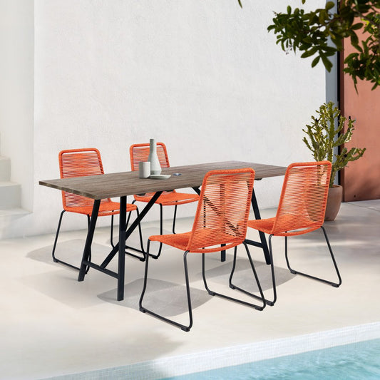 Juego de comedor de cinco piezas de madera maciza marrón y negra con cuatro sillas