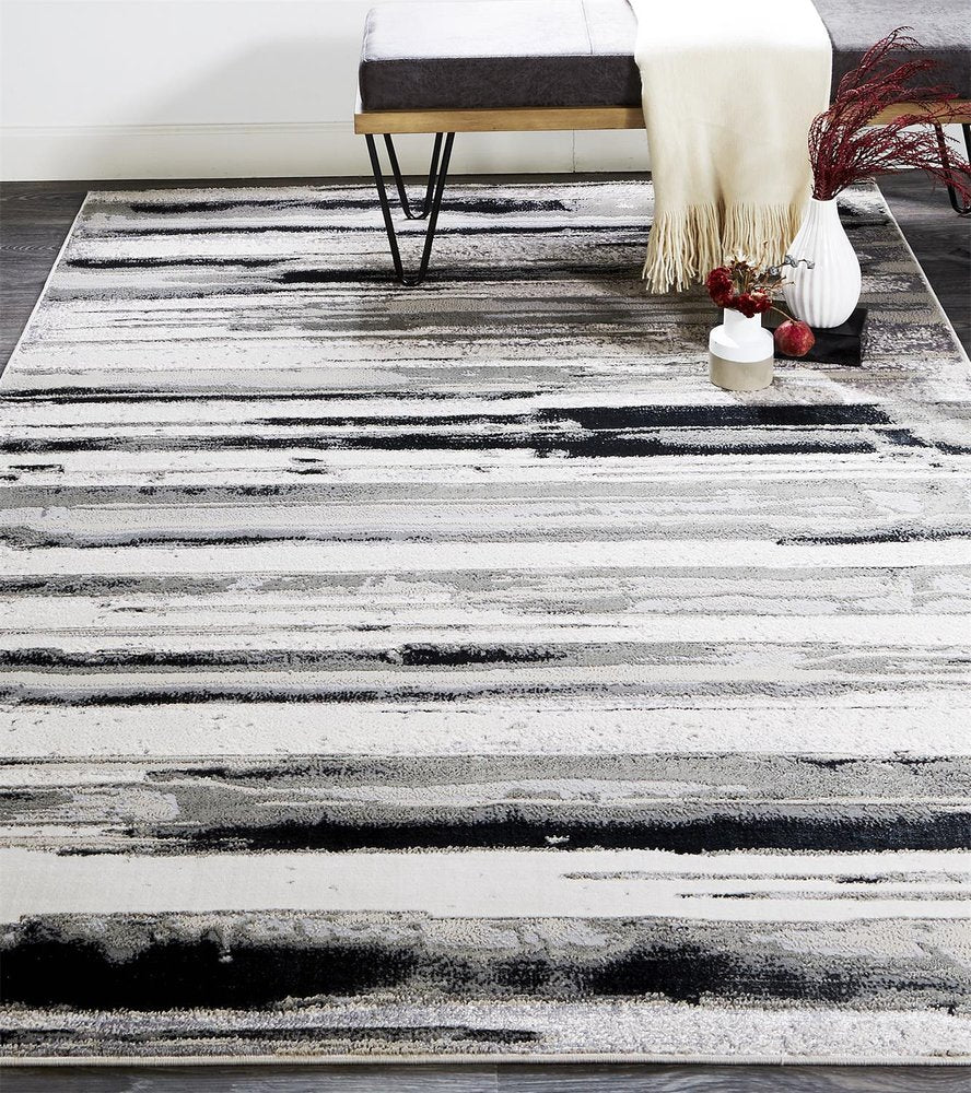 9' X 12' Silver Gray And Black Abstract Area Rug