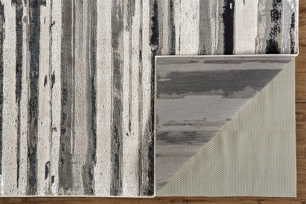 9' X 12' Silver Gray And Black Abstract Area Rug