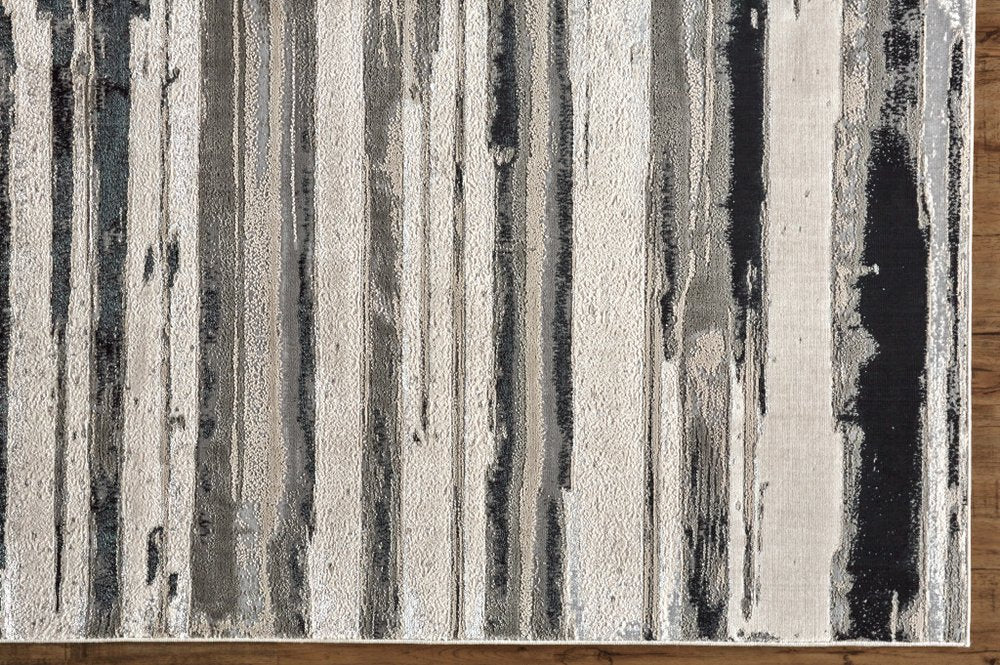 9' X 12' Silver Gray And Black Abstract Area Rug