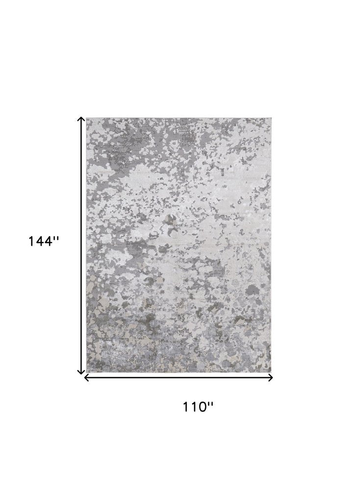 9' X 12' Silver Gray And White Abstract Area Rug