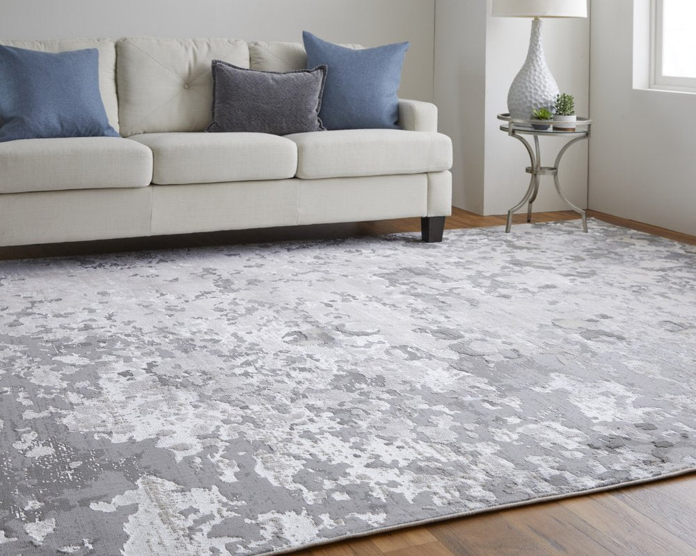 9' X 12' Silver Gray And White Abstract Area Rug