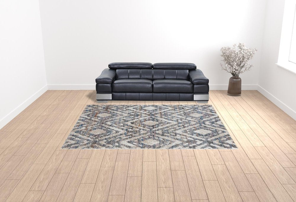 9' X 12' Ivory Gray And Taupe Geometric Power Loom Stain Resistant Area Rug