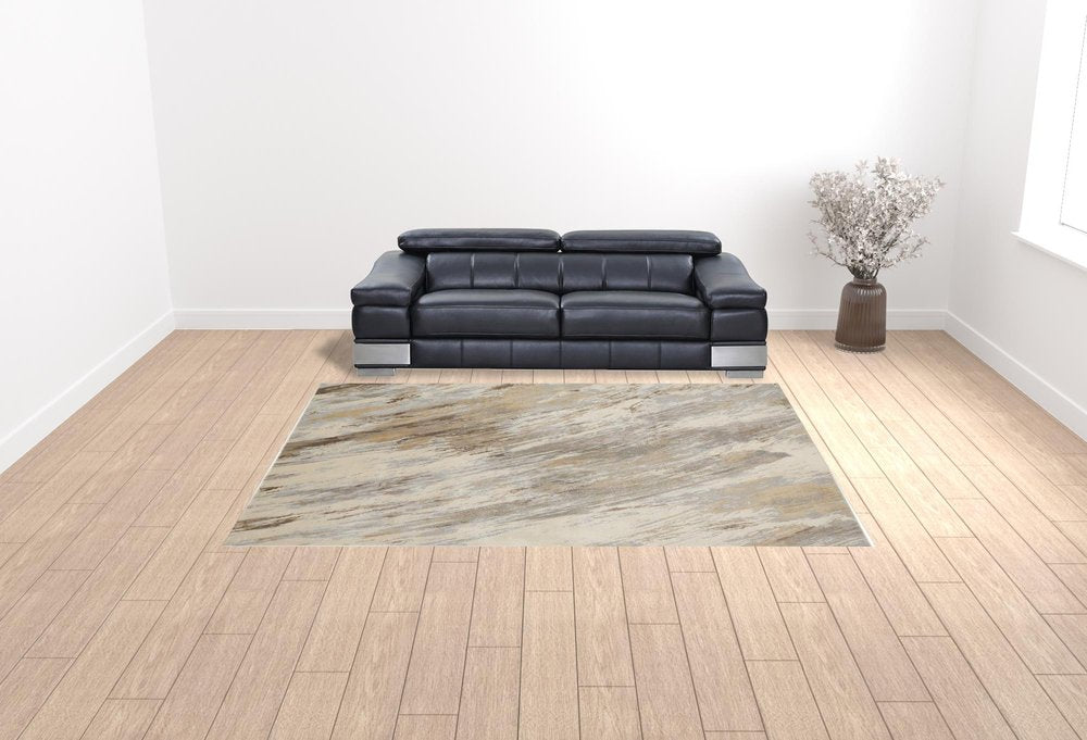 9' X 12' Ivory Tan And Brown Abstract Area Rug