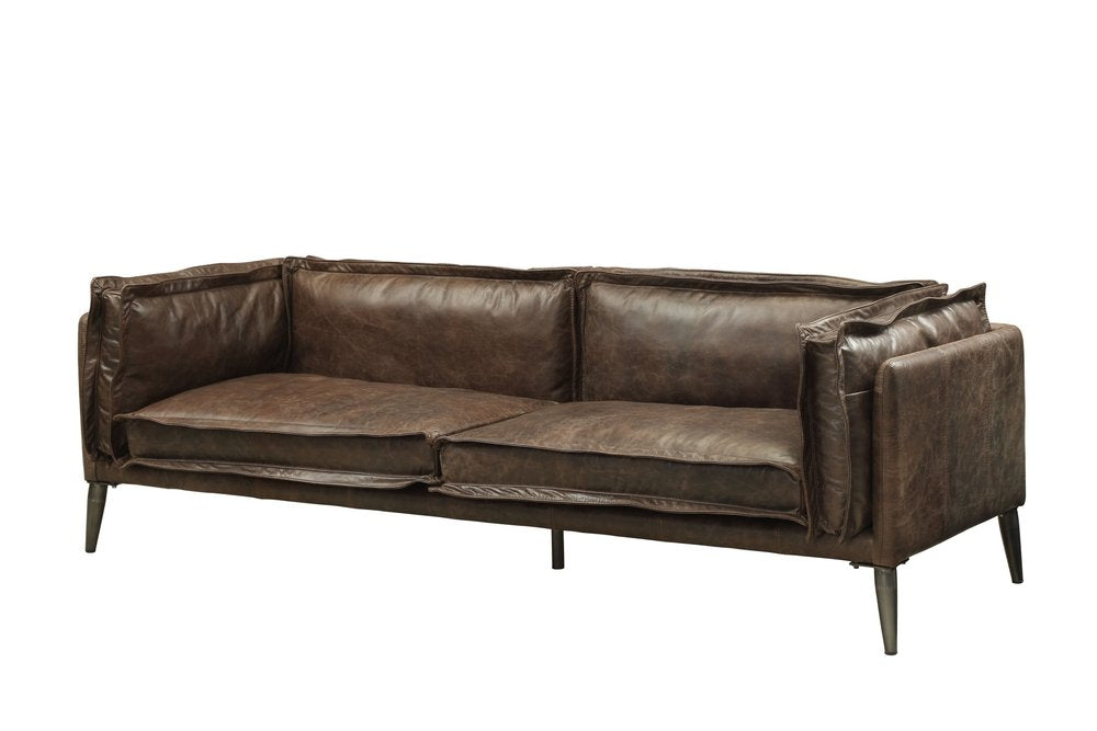 Loveseat de 71" en cuero flor de primera calidad color chocolate y plateado