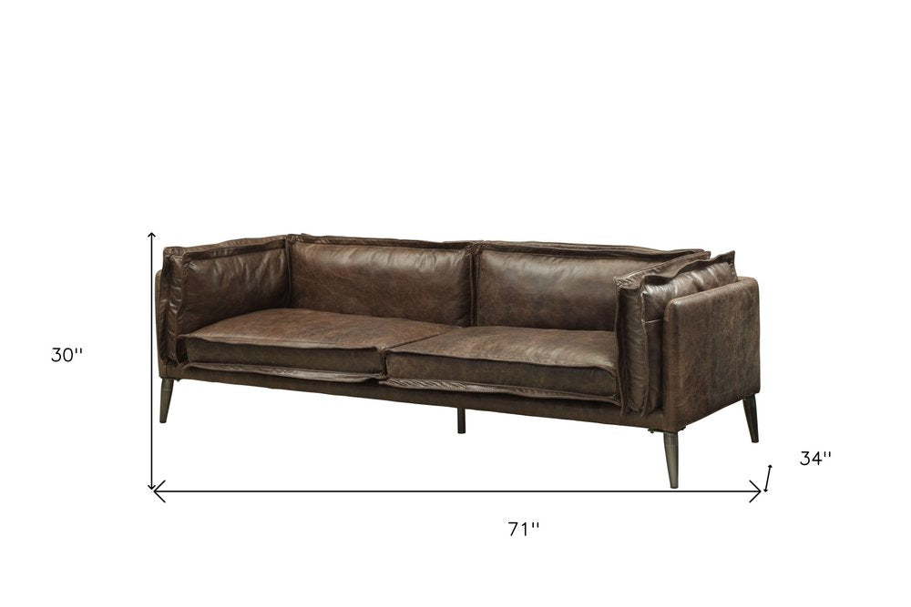 Loveseat de 71" en cuero flor de primera calidad color chocolate y plateado