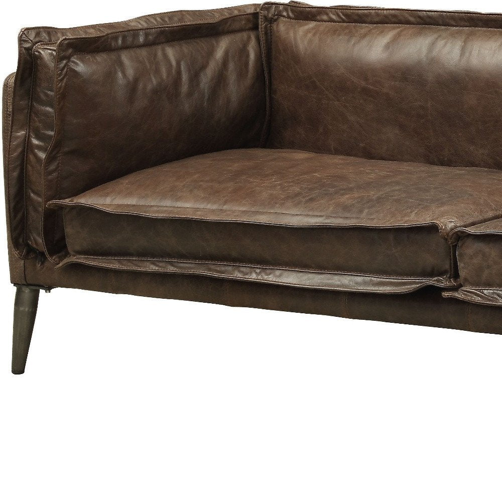 Loveseat de 71" en cuero flor de primera calidad color chocolate y plateado
