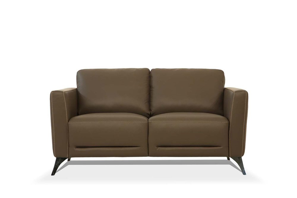 Loveseat de cuero marrón y plateado de 59"