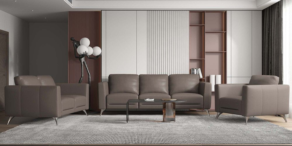 Loveseat de cuero marrón y plateado de 59"