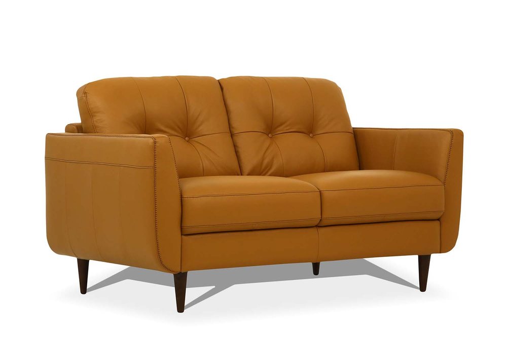 Loveseat de 59" de cuero camel y marrón