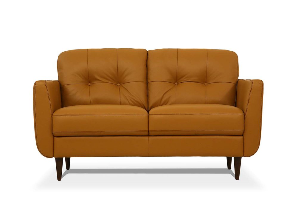 Loveseat de 59" de cuero camel y marrón
