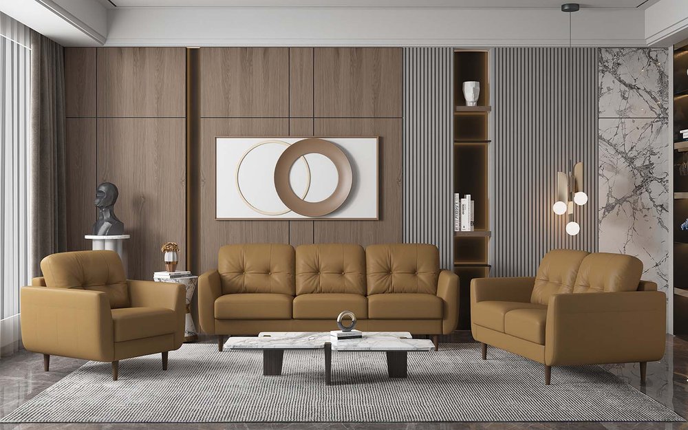 Loveseat de 59" de cuero camel y marrón