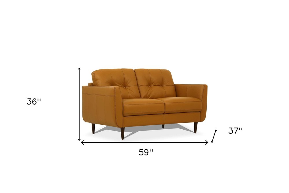 Loveseat de 59" de cuero camel y marrón