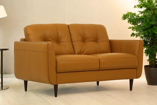 Loveseat de 59" de cuero camel y marrón