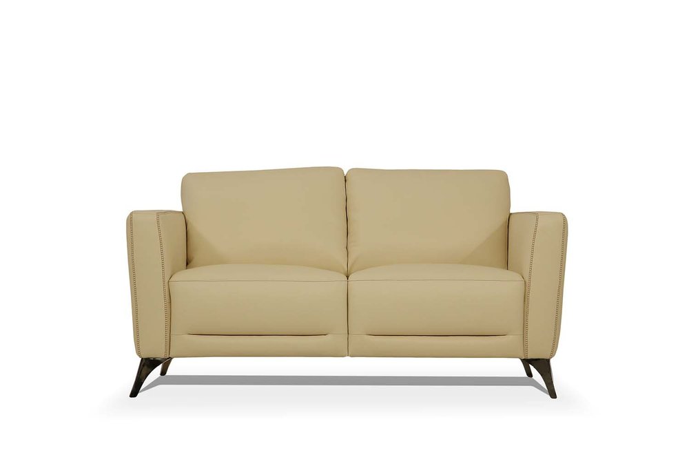 Loveseat de cuero color crema y plateado de 59"