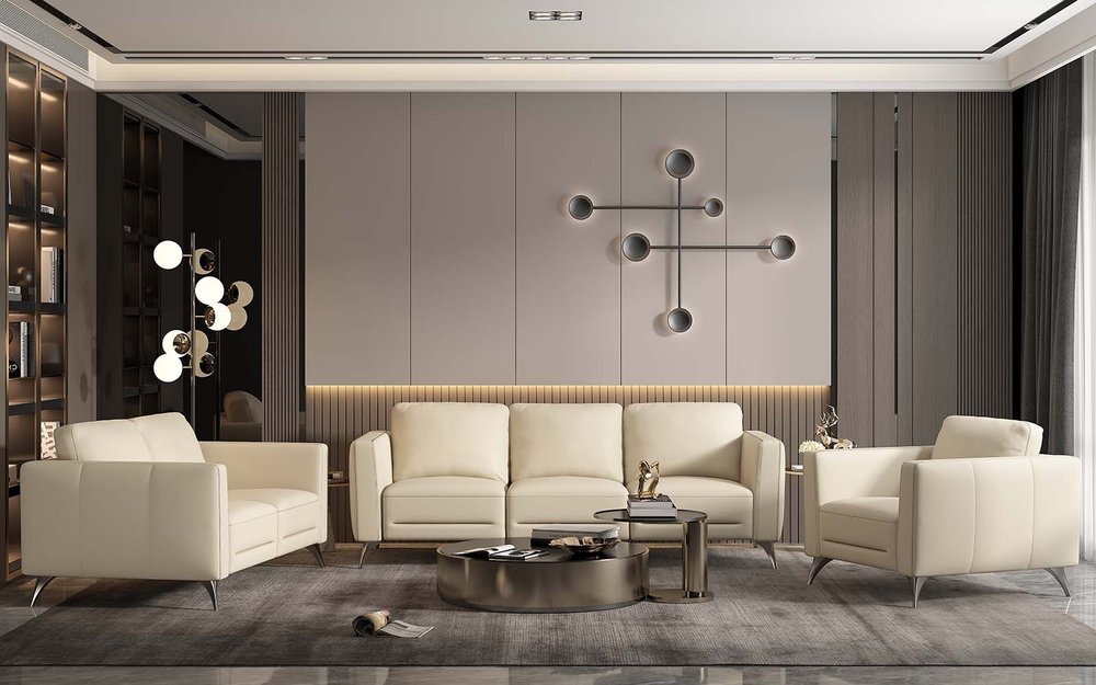 Loveseat de cuero color crema y plateado de 59"