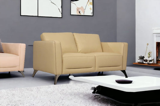 Loveseat de cuero color crema y plateado de 59"