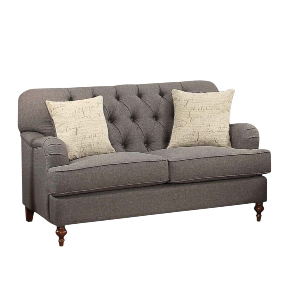 Loveseat curvo de lino gris oscuro y marrón de 61" y cojines decorativos