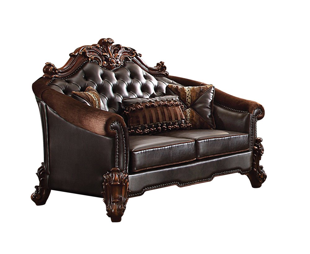 Loveseat de 66" con cojines en chenilla y cuero sintético marrón y marrón oscuro