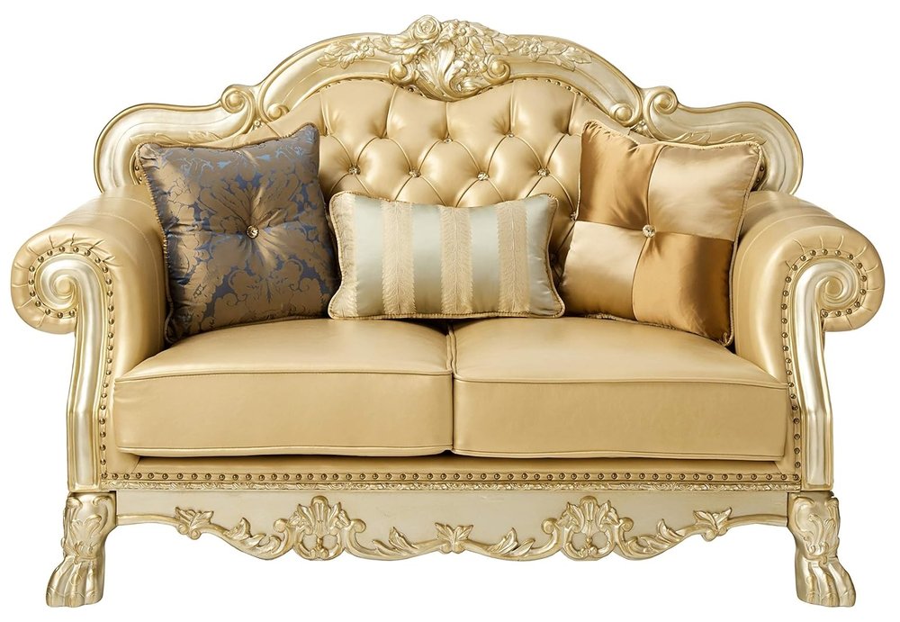 Loveseat de 64" de piel sintética color hueso y dorado con cojines