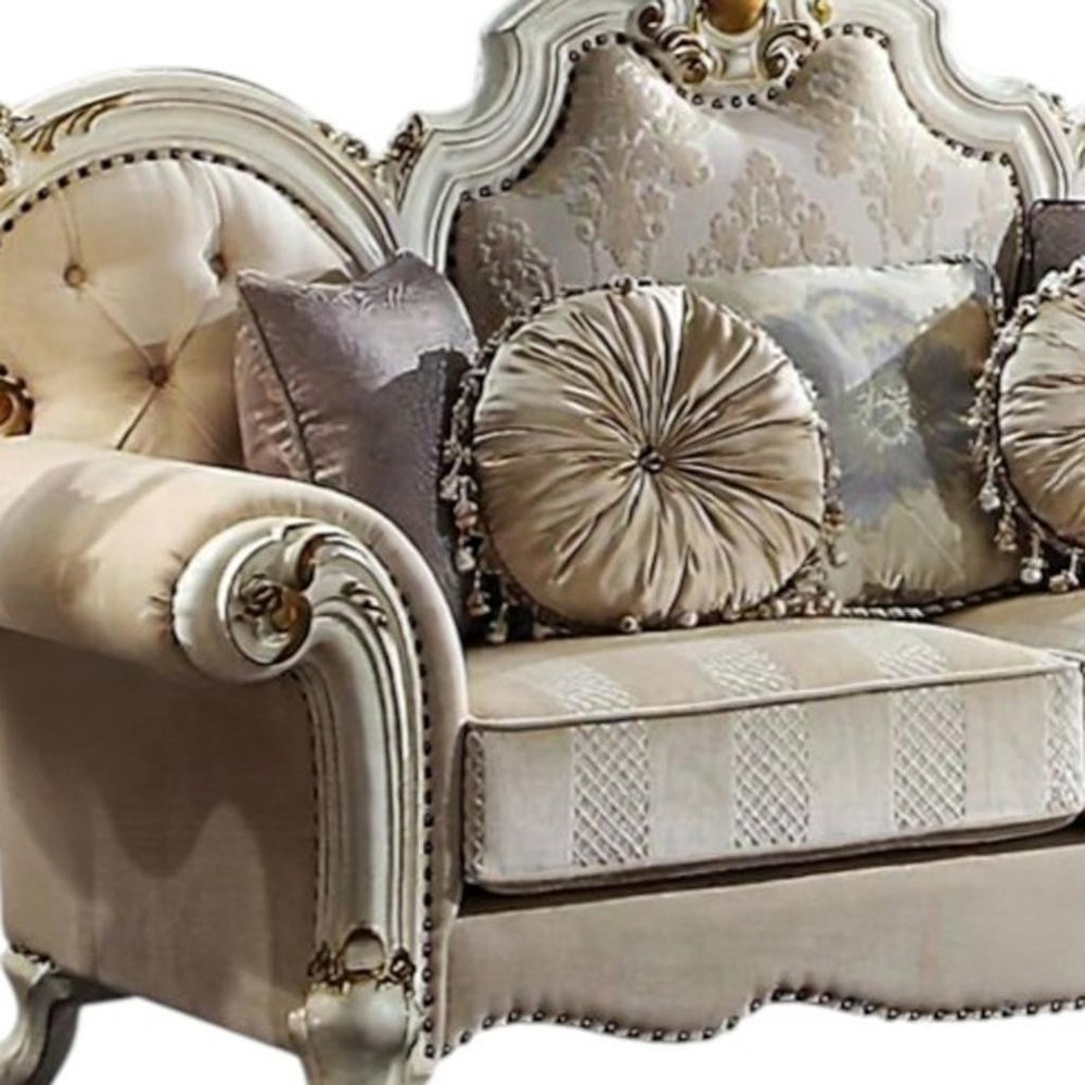 Loveseat de 70" de terciopelo dorado y perlado con cojines