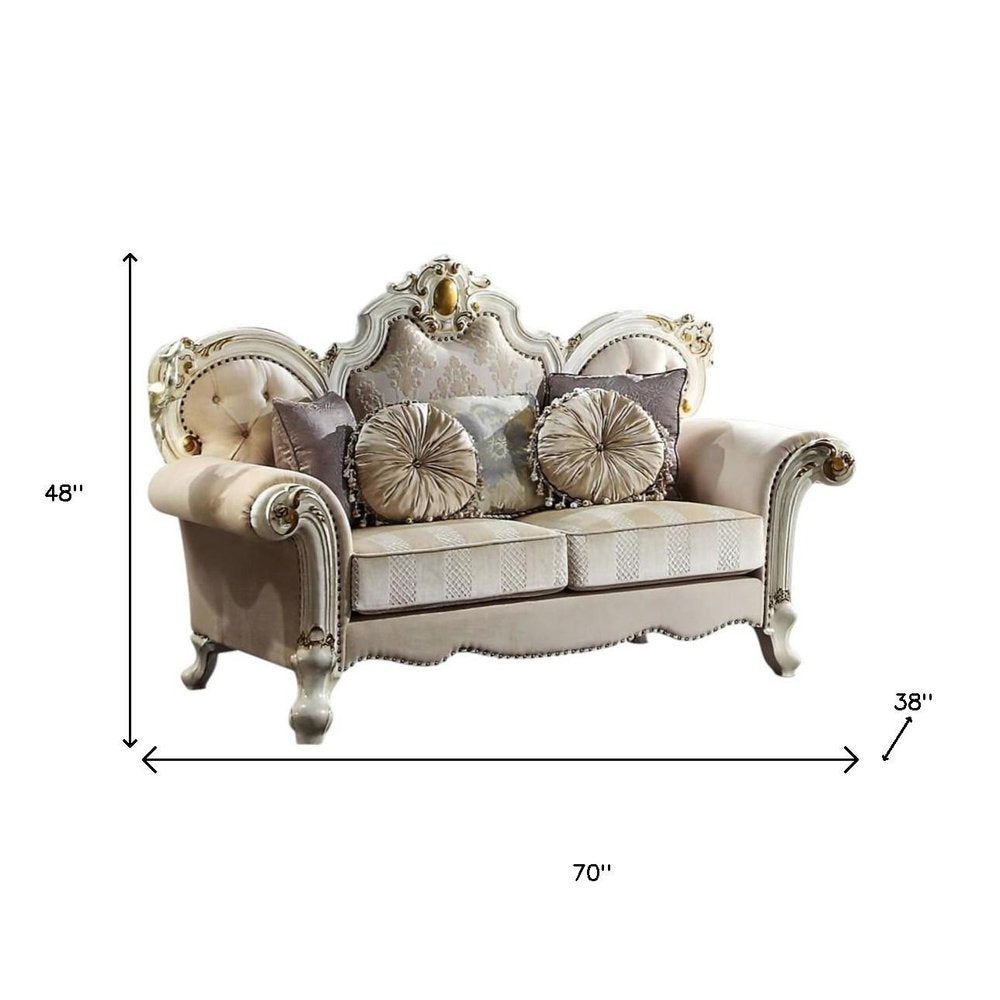 Loveseat de 70" de terciopelo dorado y perlado con cojines