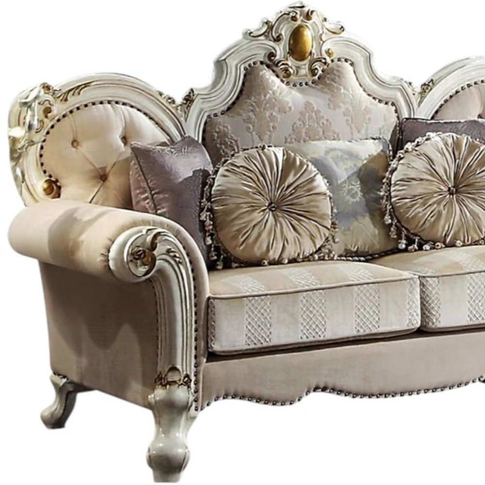 Loveseat de 70" de terciopelo dorado y perlado con cojines